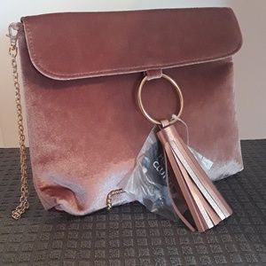 Velveteen clutch handbag
